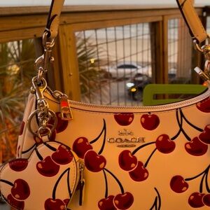 COACH Cream Shoulder Bag with Red Cherry Print